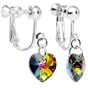 Handcrafted Heart Clip Earrings Swarovski Crystals